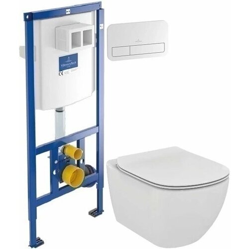 Комплект подвесной унитаз Ideal Standard Tesi T007901 + T352701 + система инсталляции Villeroy & Boch 92246100 + 92249068 комплект подвесной унитаз ideal standard tesi t007901 t352701 система инсталляции geberit 111 300 00 5