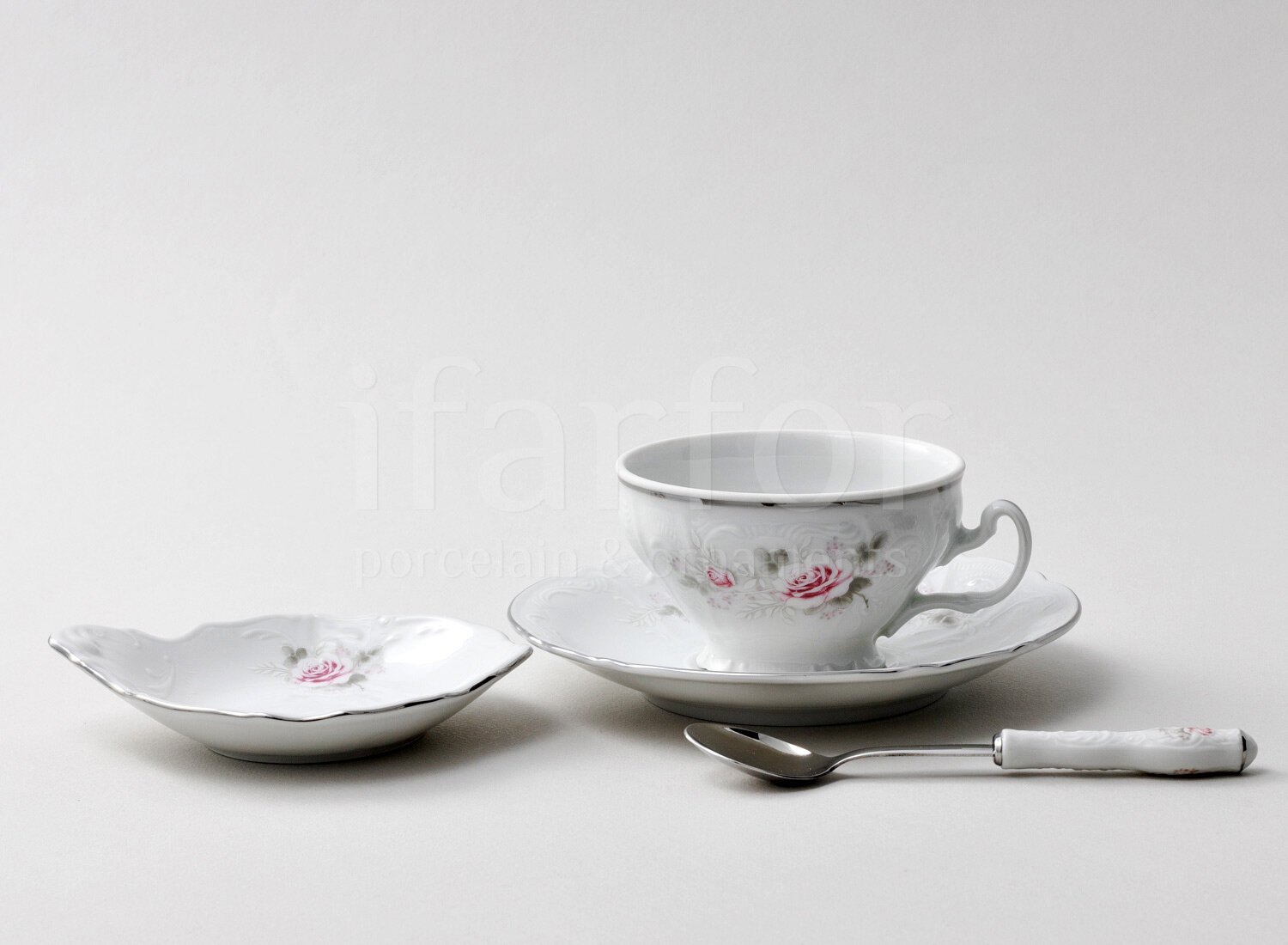 фото Чашка с блюдцем чайная Бернадотт Серая роза платина Бернадотт ведерка