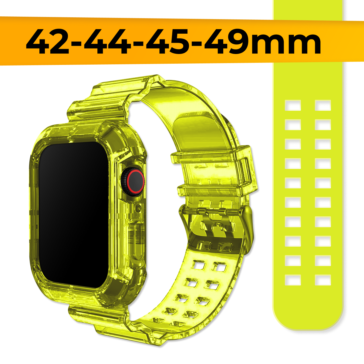 Прозрачный силиконовый ремешок для Apple Watch 1-9, SE, Ultra, 42-44-45-49 mm / Сменный браслет на часы Эпл Вотч Серии 1-9, СE, Ультра / Желтый