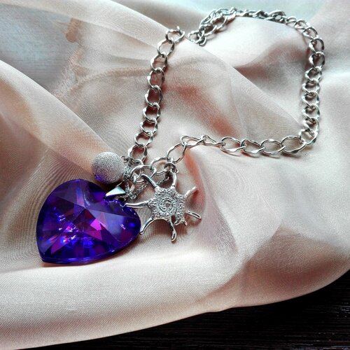 Колье Чарующий Рай Колье -цепь с кристаллом сердце Coeur/Чехия, кристаллы Swarovski, длина 50 см, фиолетовый