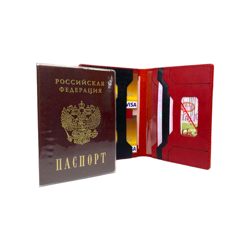 Обложка для паспорта PasForm красная обложка, черный, красный