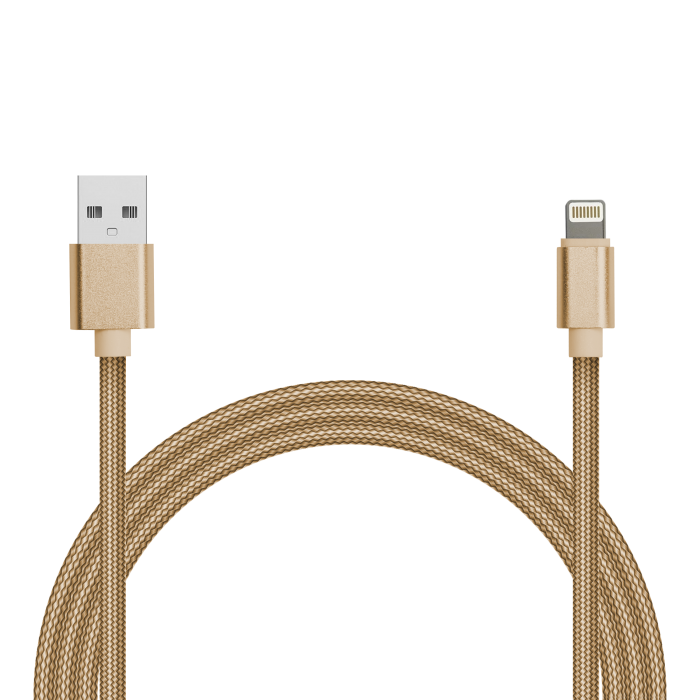 Дата-кабель USB с разъемом 8-pin для Apple 1м, Jet.A JA-DC44 2A золотистый в оплетке
