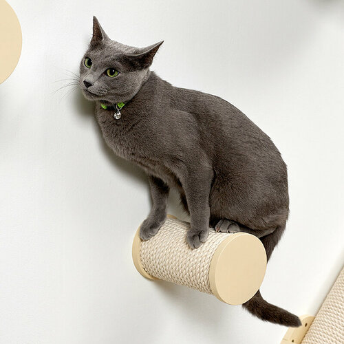 Настенная когтеточка ступень с белым канатом 20см, бежевый