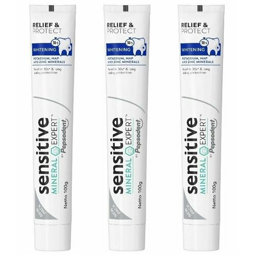 Pepsodent Зубная паста Sensitive Mineral Expert Whitening, отбеливание, 100 гр, 3 шт уход за полостью рта pepsodent зубная паста sensitive mineral expert классическая