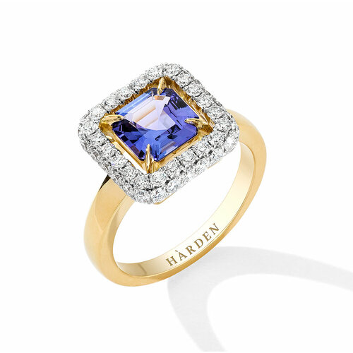 Кольцо Белый Бриллиант, желтое золото, 585 проба, родирование, танзанит, бриллиант, размер 16.5, фиолетовый, желтый