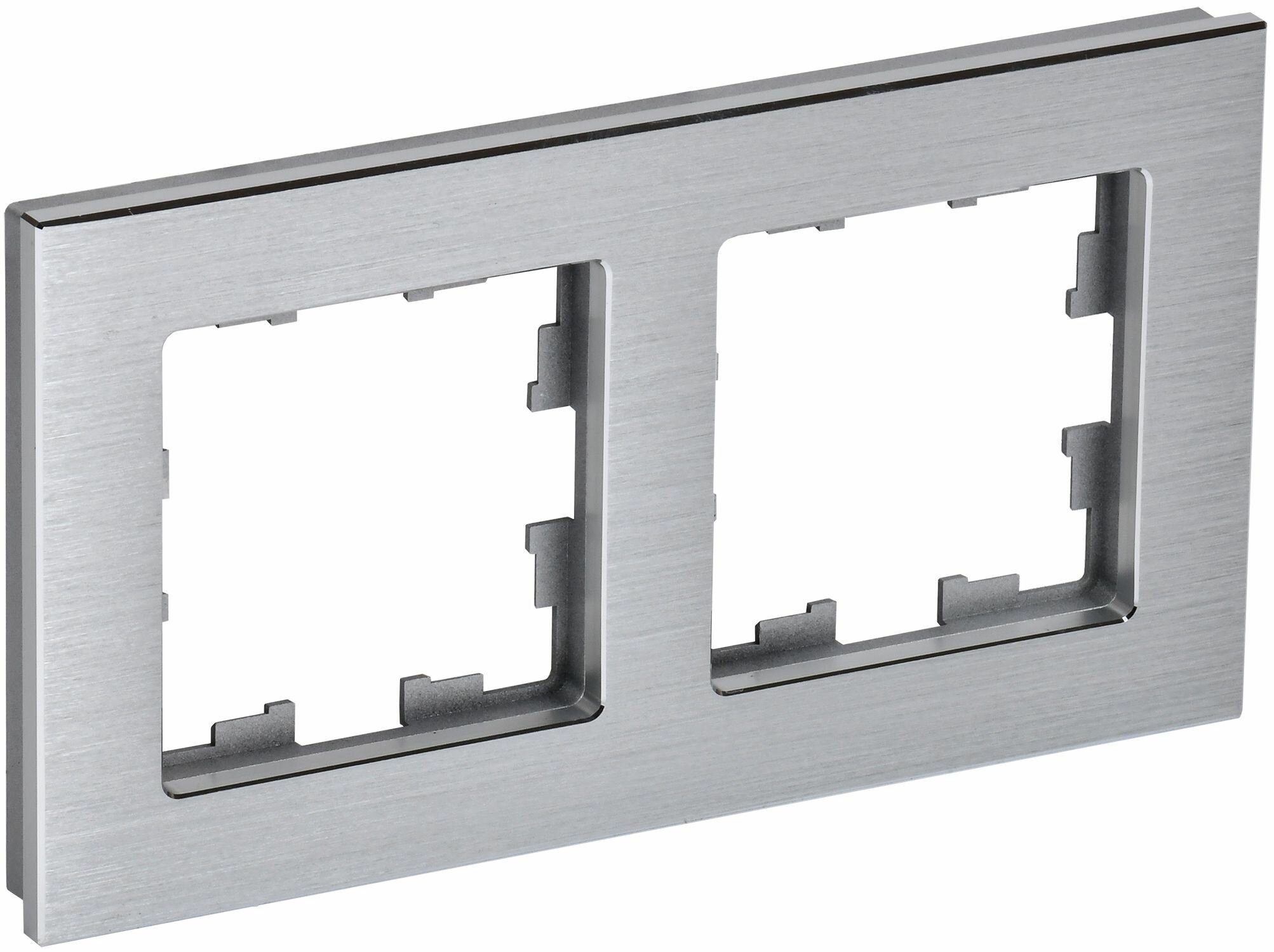 Рамка для розетки и выключателя двойная IEK Brite, алюминий, IP20, BR-M22-M-K47 / рамка электроустановочная