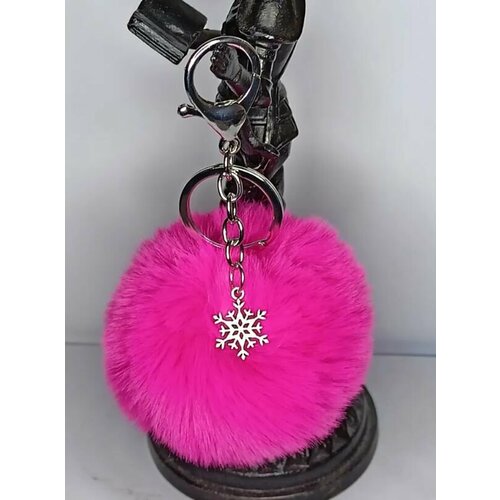 Брелок, розовый брелок для ключей пушистый помпон цветок 13 см