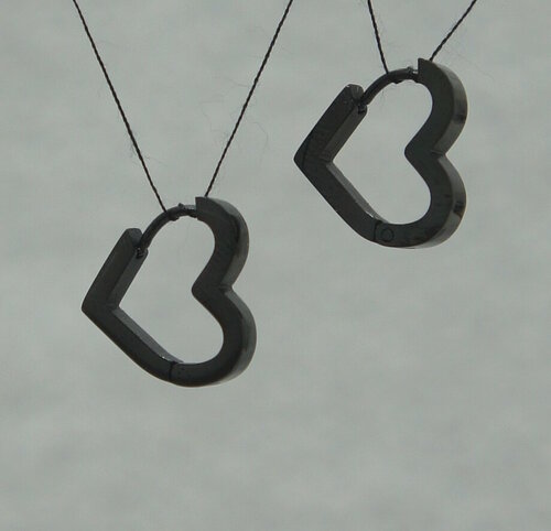 Комплект серег  Серьги сердечки из хирургического сплава, размер/диаметр 15 мм, черный