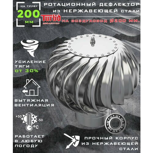 Ротационный дефлектор ТД 200н /турбодефлектор/ D200, нержавеющая сталь