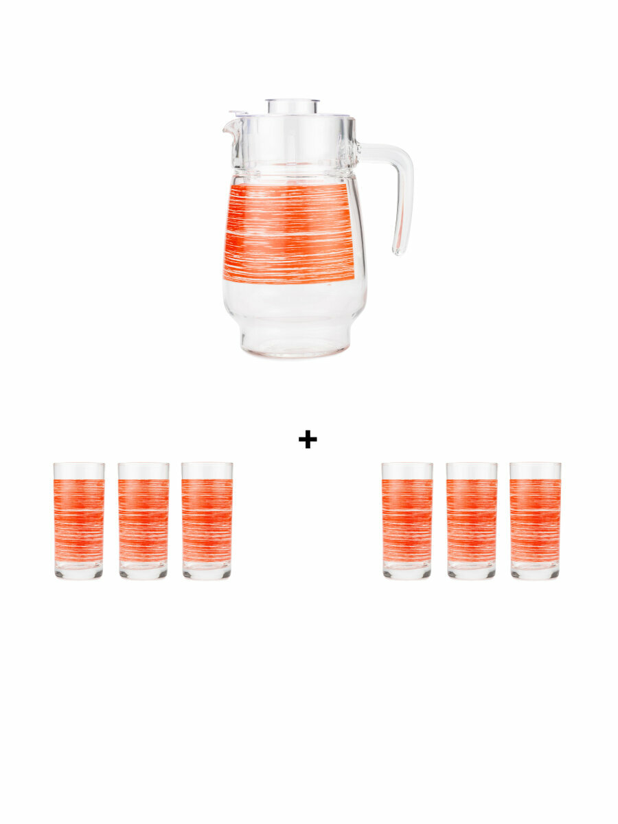 Набор для напитков "брашмания РЕД", Luminarc, 7 предметов: кувшин 1,6 л + 6 стаканов — фото 1