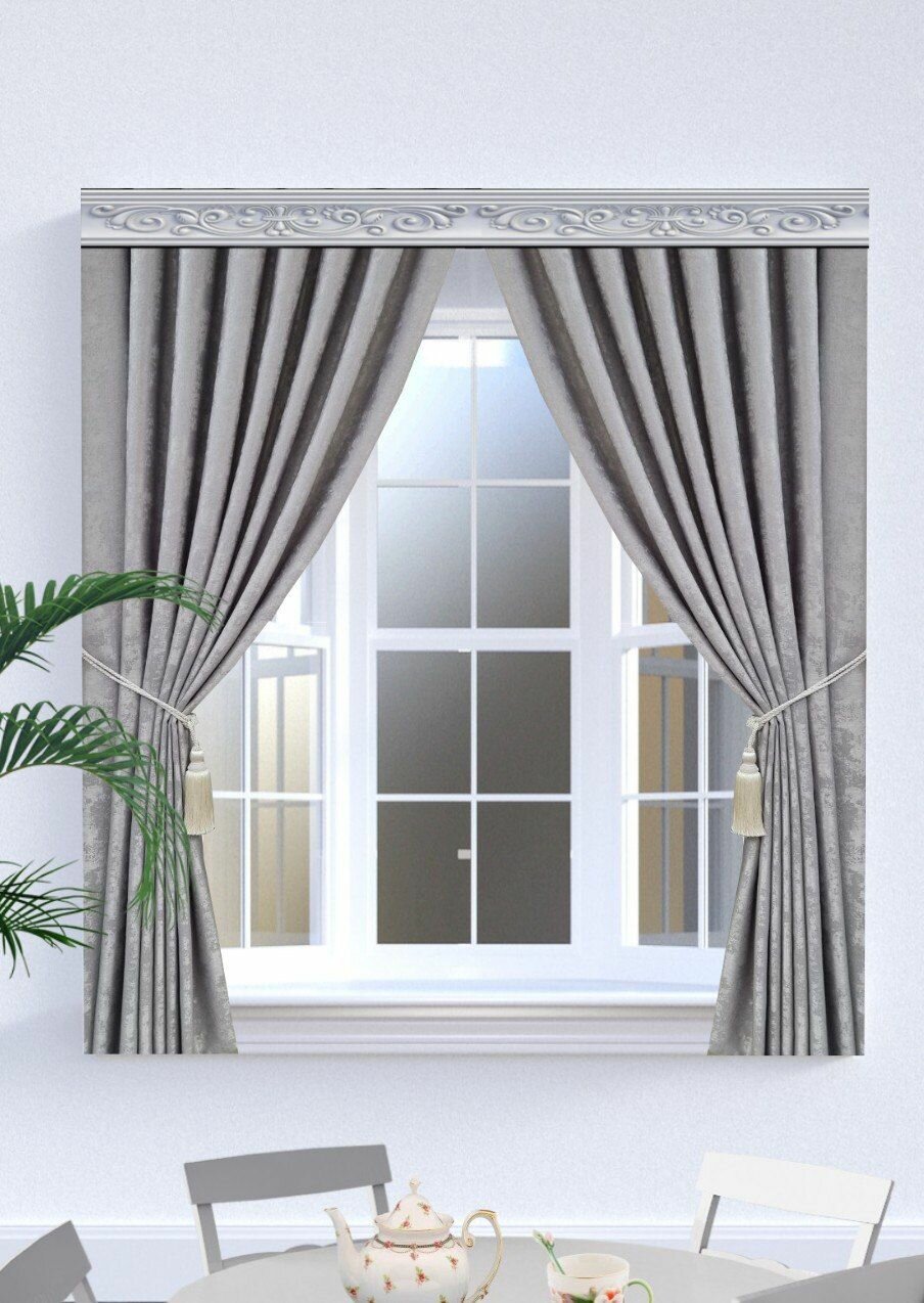 фото Комплект штор для кухни мрамор светло-серый 130х180