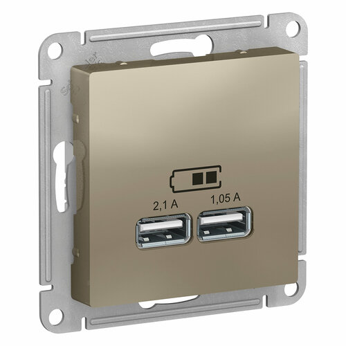 1 шт. Systeme Electric AtlasDesign Шампань USB, 5В, 1 порт x 2, 1 А, 2 порта х 1, 05 А, механизм, ATN000533