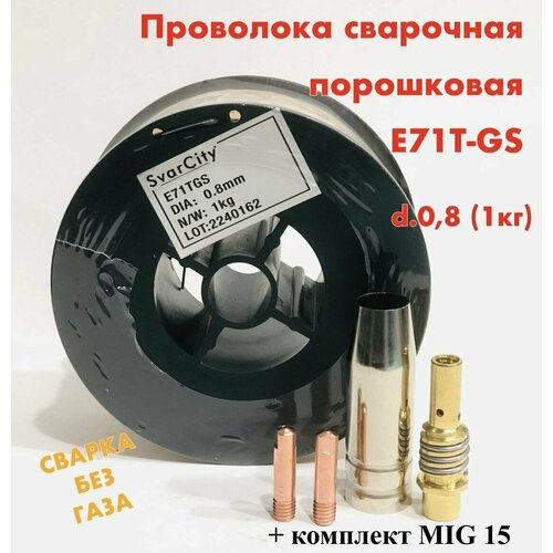 Проволока сварочная порошковая Е71Т-GS d08мм 1кг Комплект MIG 15 1100₽