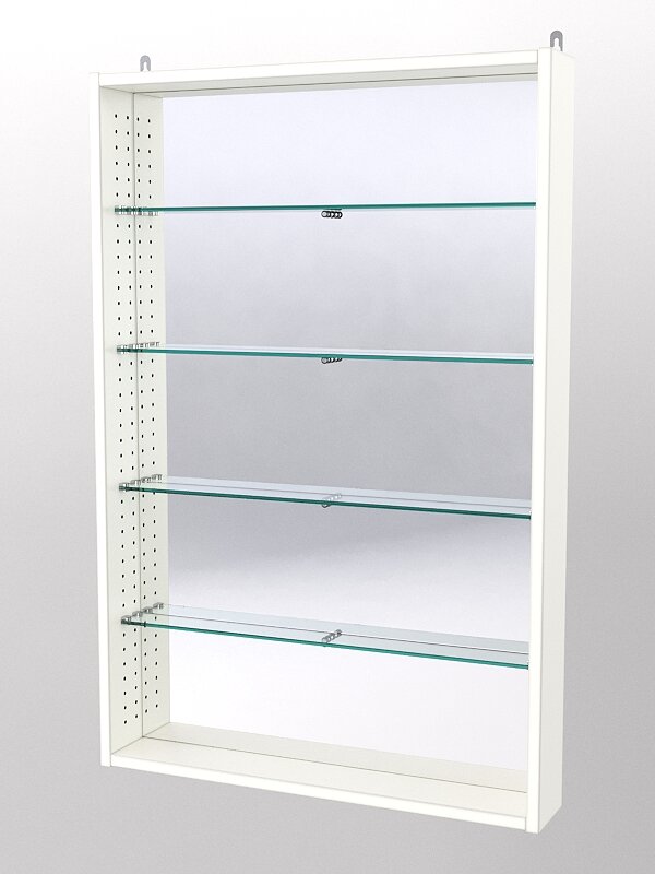 фото Витрина настенная с регулировочными полками №2-2ГУ-РЕГ с зеркалом, Белый 60 x 10 x 90 см (ДхШхВ)