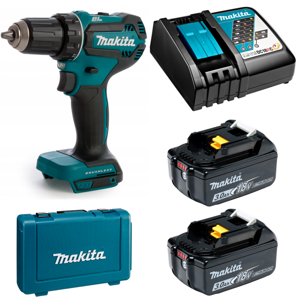 Дрель-шуруповерт аккумуляторная LXT 18В - 50Нм 2АКБ х 3Ач и з/у в кейсе Makita DDF485RFE