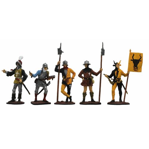 Швейцарские средневековые рыцари и воины №1ЕК (5 э) набор оловянных солдатиков сувенирный покрас в картонной коробке
