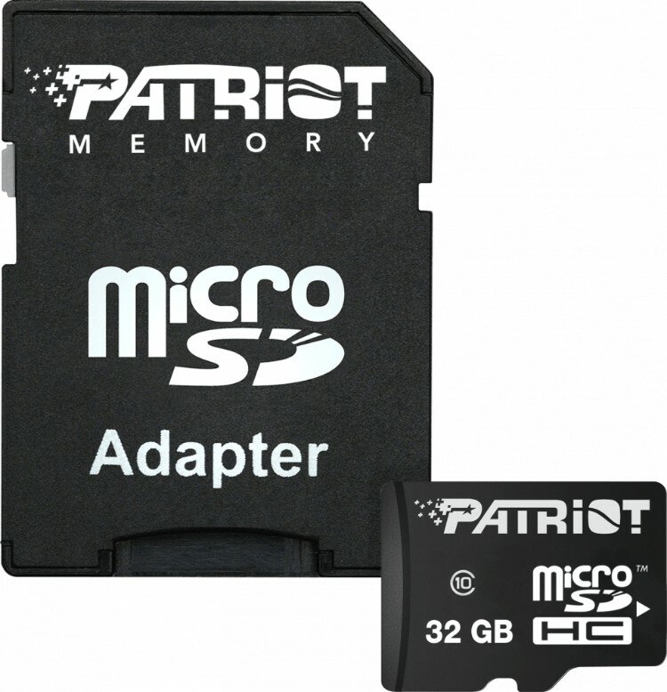 Карта памяти Patriot Memory microSDHC 32 ГБ Class 10, R 80 МБ/с, адаптер на SD