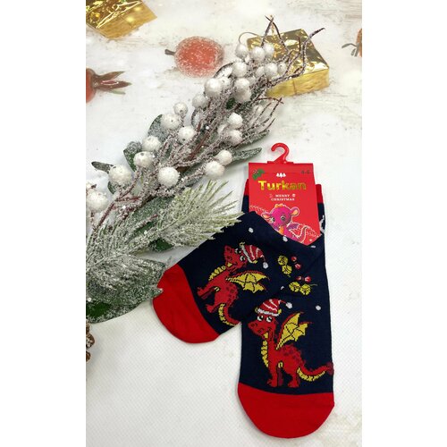 Носки Turkan размер 4-6, синий, красный новогодние носки