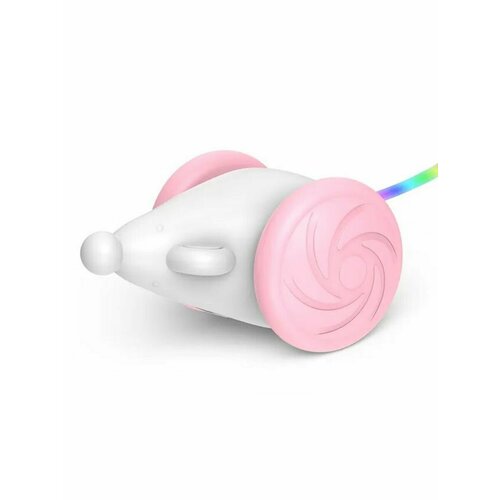 Игрушка-мышка для кошек на колесах (розовая), LED хвост и акб