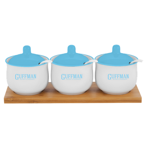Набор посуды белая с голубыми крышками-3шт 1672₽