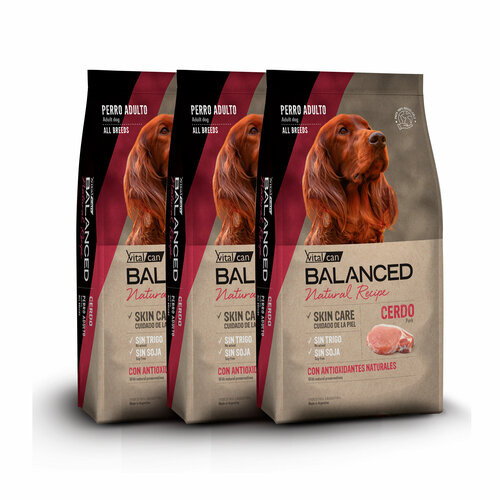 Vitalcan Balanced Dog Adult Natural Recipe для взрослых собак со свининой, 3 кг х 3 шт.