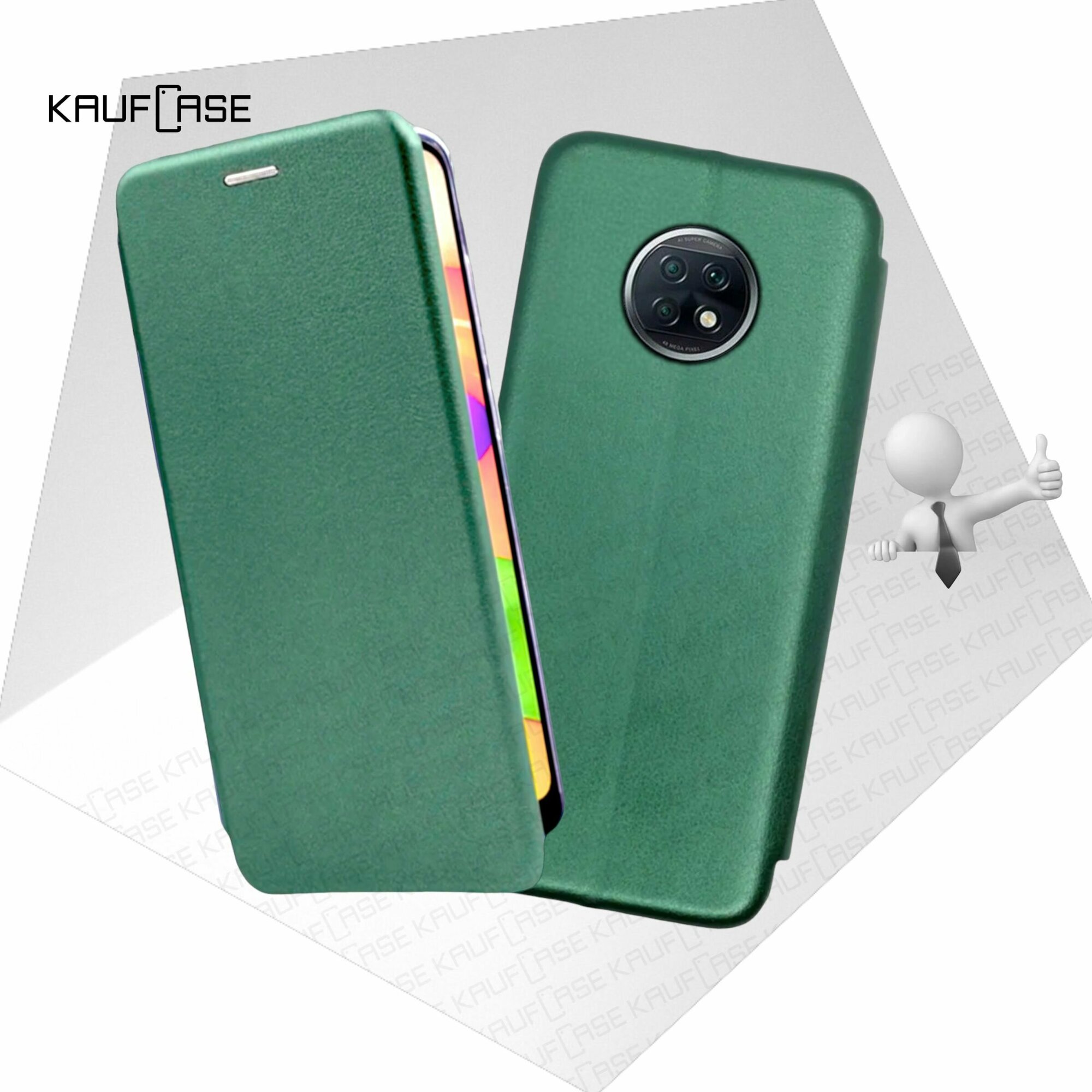 Чехол книжка KaufCase для телефона Xiaomi Redmi Note 9T (6.53"), темно-зеленый. Трансфомер