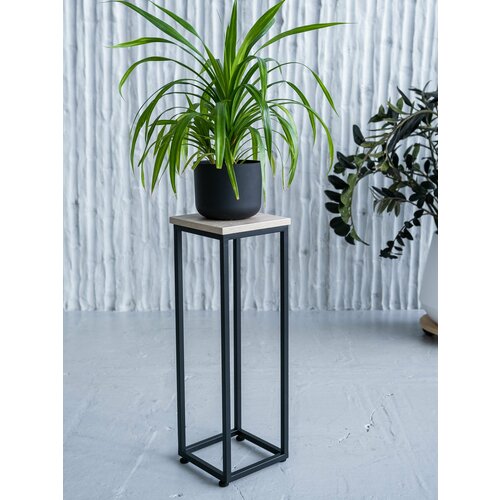 Подставка для цветов напольная металлическая лофт 60см черная, светлый дуб