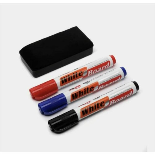 Набор цветных маркеров (3 штуки) для белых досок с губкой стиратель для школы, для офиса