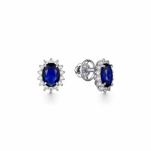 Серьги пусеты AV Jewelry, серебро, 925 проба, родирование, фианит, кианит, синий