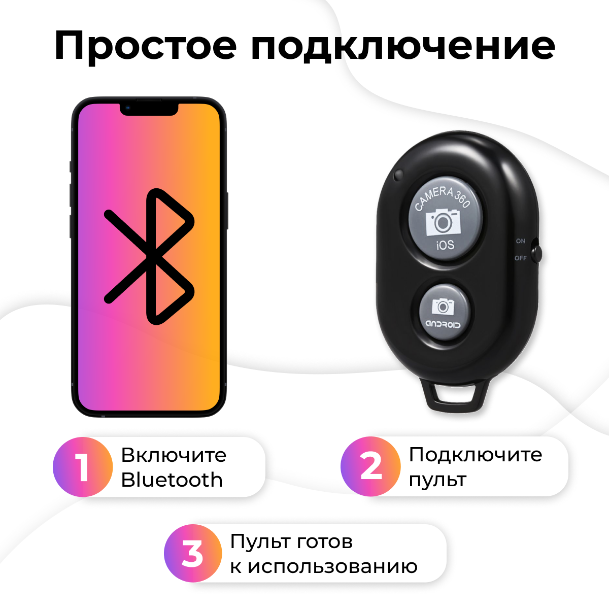 Пульт для селфи Bluetooth / Блютуз кнопка для селфи / Универсальный пульт-брелок для телефонов (Черный)