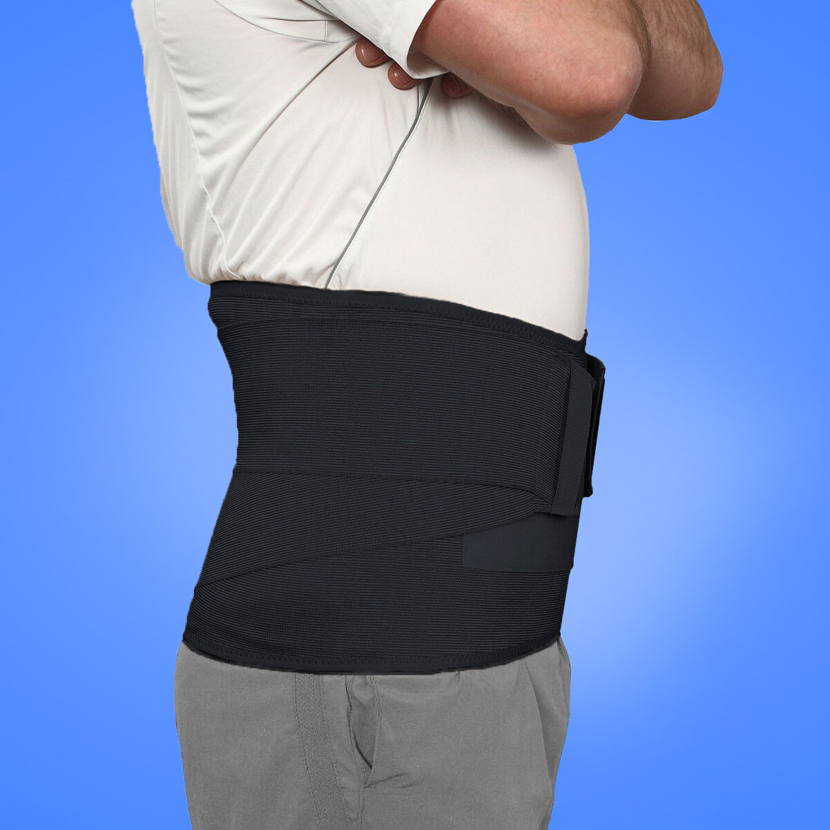 Бандаж брюшной поддерживающий усиленный / Пояс для спины / Корсет ортопедический поясничный. Черный, 2 размер.