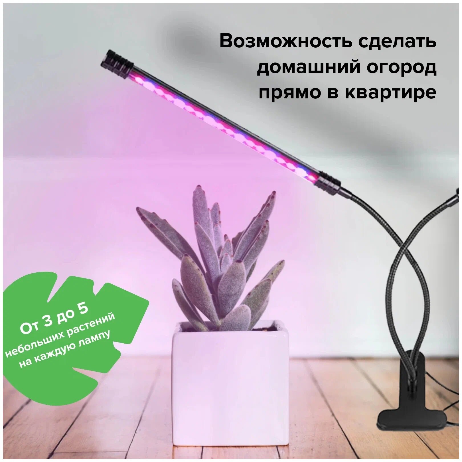 Фитолампа для растений 3 режима свечения 2 светодиодных светильника для растений, фитосветильник на прищепке, фито лампа для рассады - фотография № 8