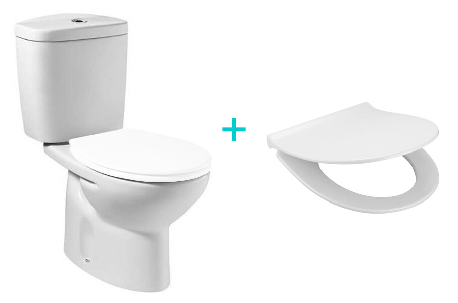 фото Roca VICTORIA Унитаз компакт (370х665х780) с косым выпуском, сиденье 34239U000+34139Z000+801392002