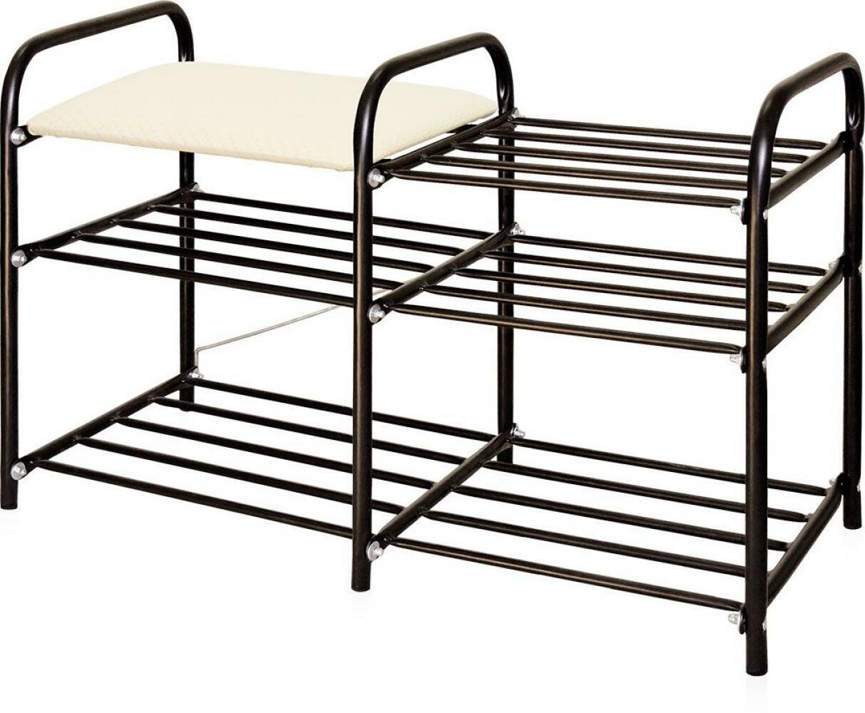 фото Этажерка для обуви Nika Люкс 3-1, 3 полки, 79 x 50 x 33 см, черный/матовый черный