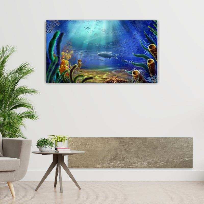 Картина на холсте 60x110 LinxOne "Океан кораллы морское дно рыбы" интерьерная для дома / на стену / на кухню / с подрамником