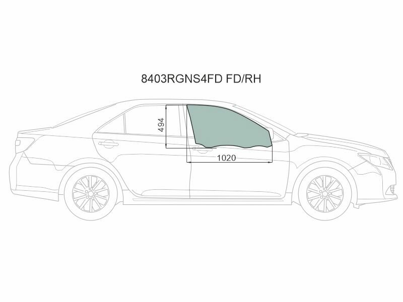 8403RGNS4FD FD/RH Стекло боковое опускное (Спереди/ Справа/ Цвет зеленый/ Крепления) Toyota Camry (XV50) 11-21 / Camry