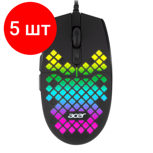 Комплект 5 штук, Мышь компьютерная Acer OMW134 черный (800-6400dpi) USB (6кн) (ZL. MCEEE.018)