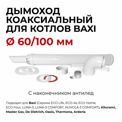 Дымоход (комплект) коаксиальный с наконечником антилед М Прок 60/100 мм для котлов Baxi 950 мм