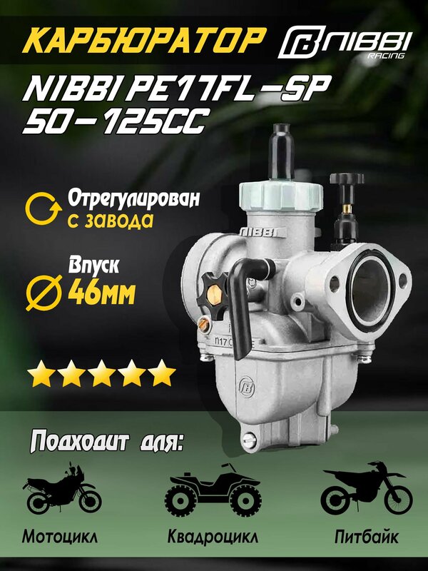 Карбюратор NIBBI PE17FL-SP Sport 50-125 сс (коллектор под шпильки) для питбайка и мотоцикла