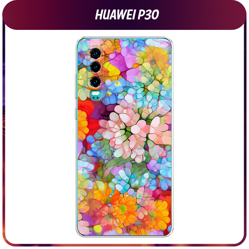 Силиконовый чехол на Huawei P30 / Хуавей P30 Цветы витраж силиконовый чехол цветы оранжевые на huawei p30 pro