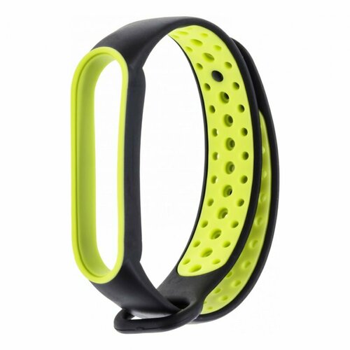 ремешок wb07 для xiaomi mi band 5 силиконовый sport n черный Ремешок для Xiaomi Mi Band 5 / Mi Band 6 / Mi Band 7 Sport (с отверстиями) (тип 1) черный с зеленым