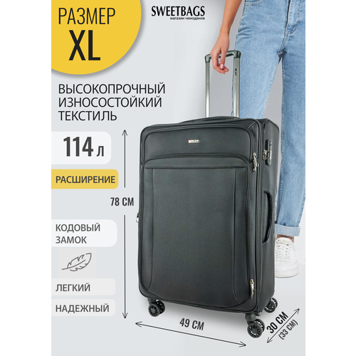 Чемодан , 114 л, размер XL, черный