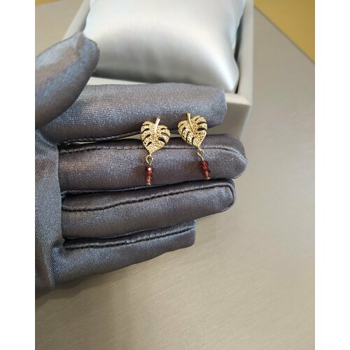 Серьги пусеты CoolStone COOLSTONE Серьги GARNET ATTRACTION дизайнерские премиум с натуральным Гранатом в позолоте, ручная работа, гранат, размер 25 мм, бордовый