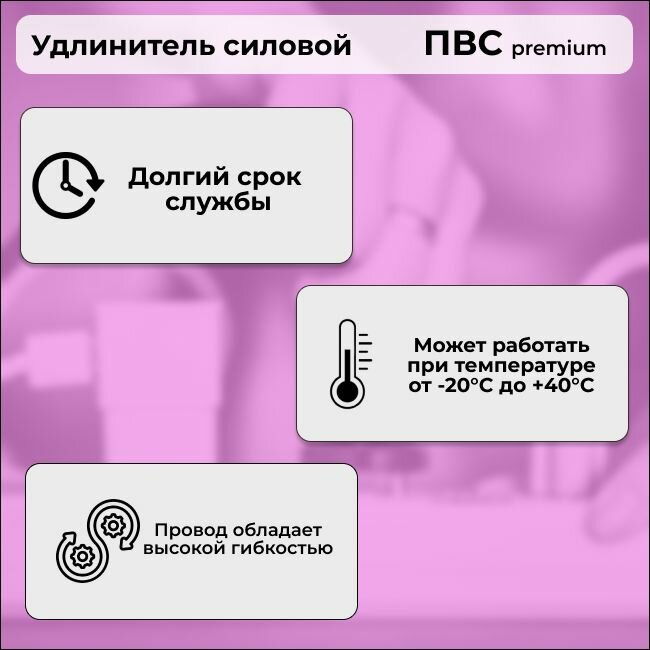 Удлинитель силовой "PREMIUM CABLE" с двухместной розеткой, электрический 4 м для электроприборов с заземлением в бухте, кабель ПВС 3х2,5 белый ГОСТ +