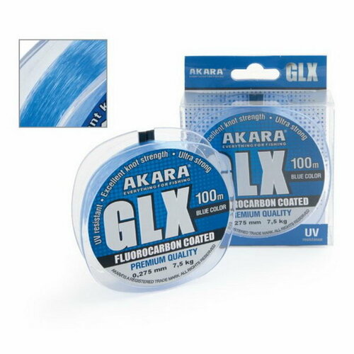 фото Леска glx premium blue, диаметр 0.22 мм, тест 4.9 кг, 100 м, голубая akara