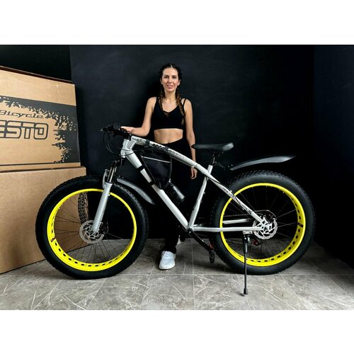Велосипед фэтбайк FatBike 26 Richiesto На широких колёсах Вездеход Для снега и песка серо-желтый 3045000₽