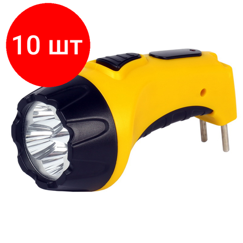 Комплект 10 шт, Фонарь Smartbuy SBF-84-Y, аккумуляторный, светодиодный, 4 LED, прямая зарядка от сети, желтый прожектор переносной smartbuy sbf 8 sp