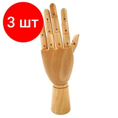 Комплект 3 шт, Манекен художественный рука Гамма Студия, мужская левая, деревянный, 30см