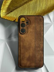 Чехол кожаный на Samsung Galaxy S23 FE / Чехол Самсунг С23 ФЕ с защитой камеры, геометрия, коричневый