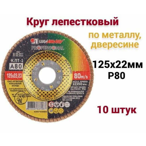 Круг лепестковый по металлу/древесине Луга 125х22 мм P80, 10шт